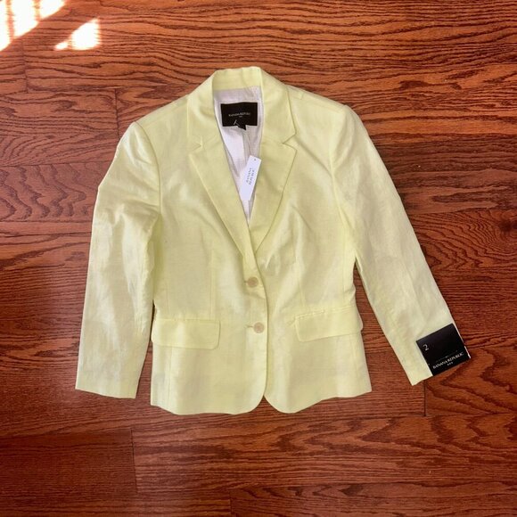 NWT Banana Republic Butter Yellow Linen Blend Blazer Size 2 Preppy Academia Twee - Picture 4 of 13